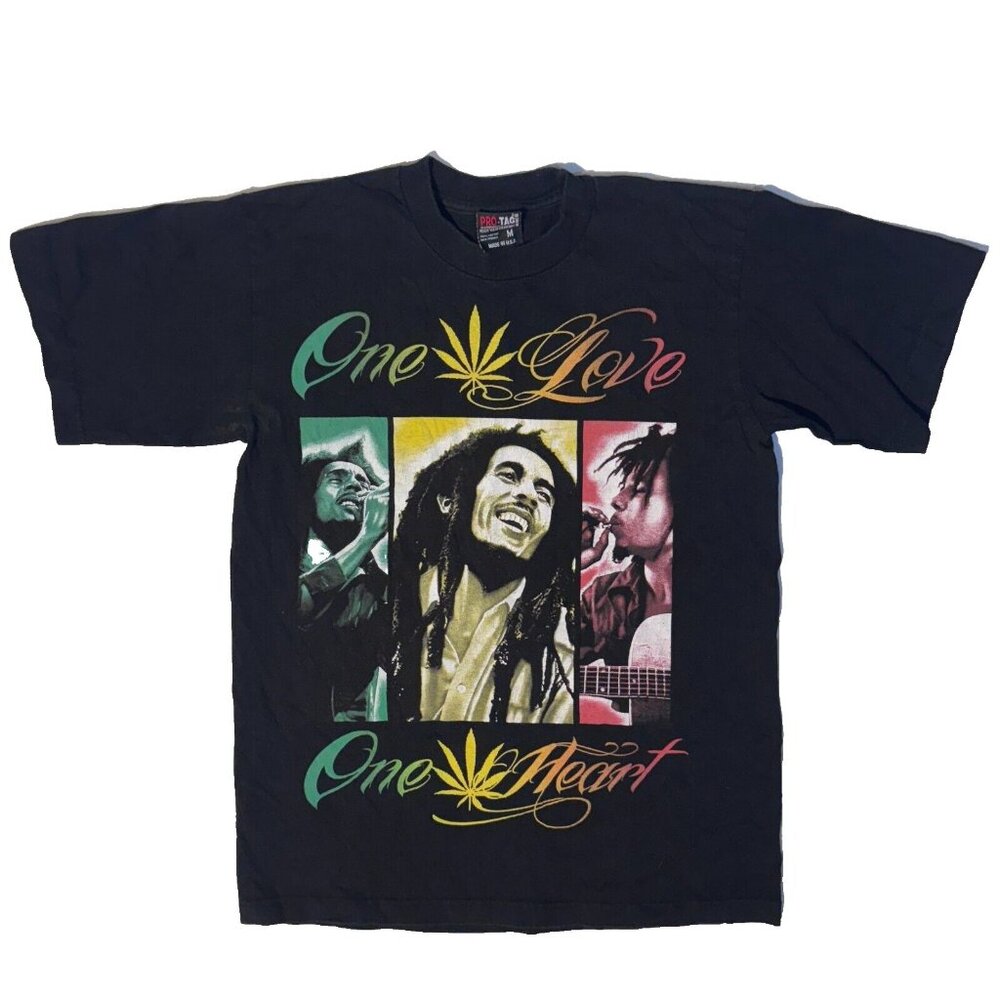 Vintage 90s Bob Marley One Love One Heart Reggae Rasta Man Tshirt - M Pro Tag